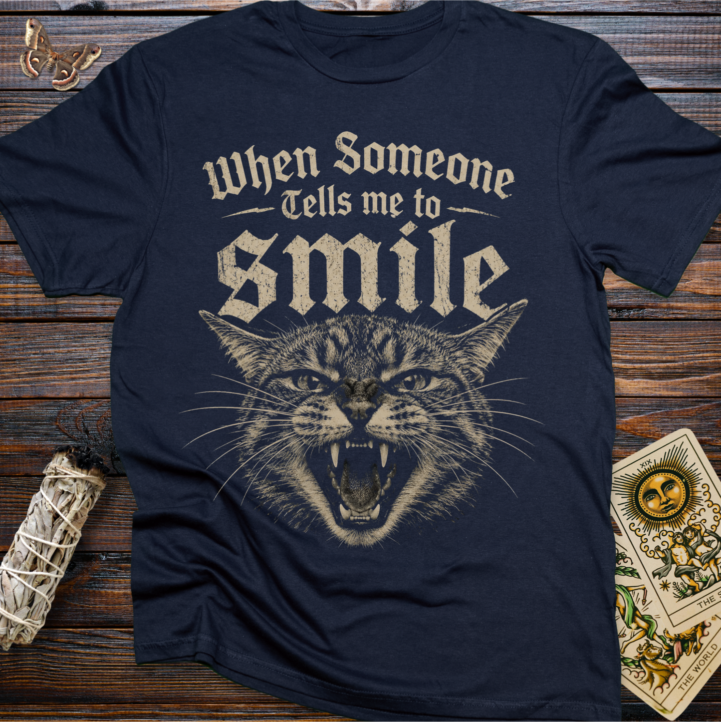 When Someone Tells Me to Smile Cat Shirt | Funny Sarcastic Cat Lover Graphic Tee