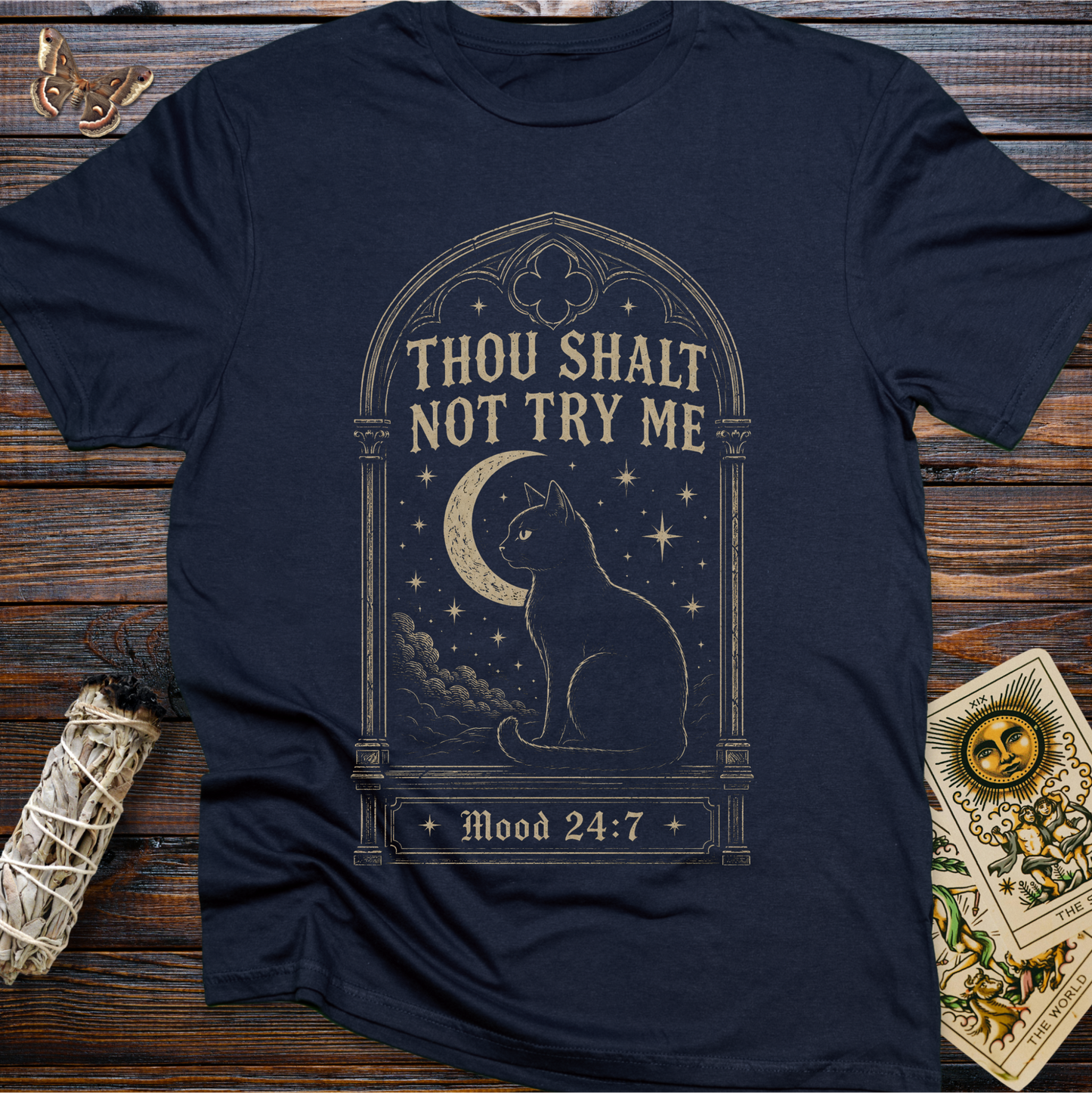 Thou Shalt Not Try Me T-Shirt | Black Cat Witchy Gothic Graphic Tee