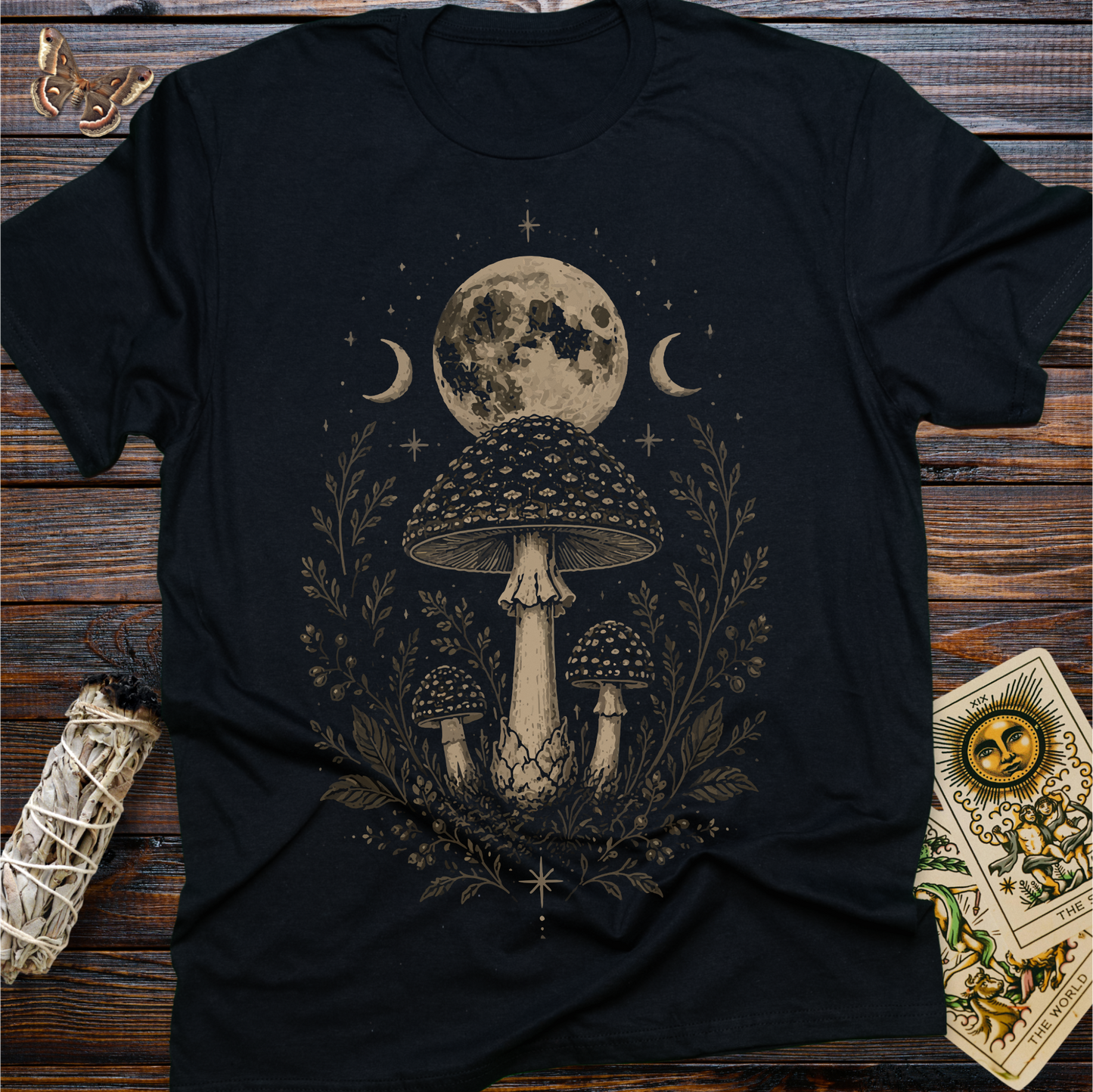 Moonlit Amanita Mushroom Shirt | Witchy Botanical Graphic Tee