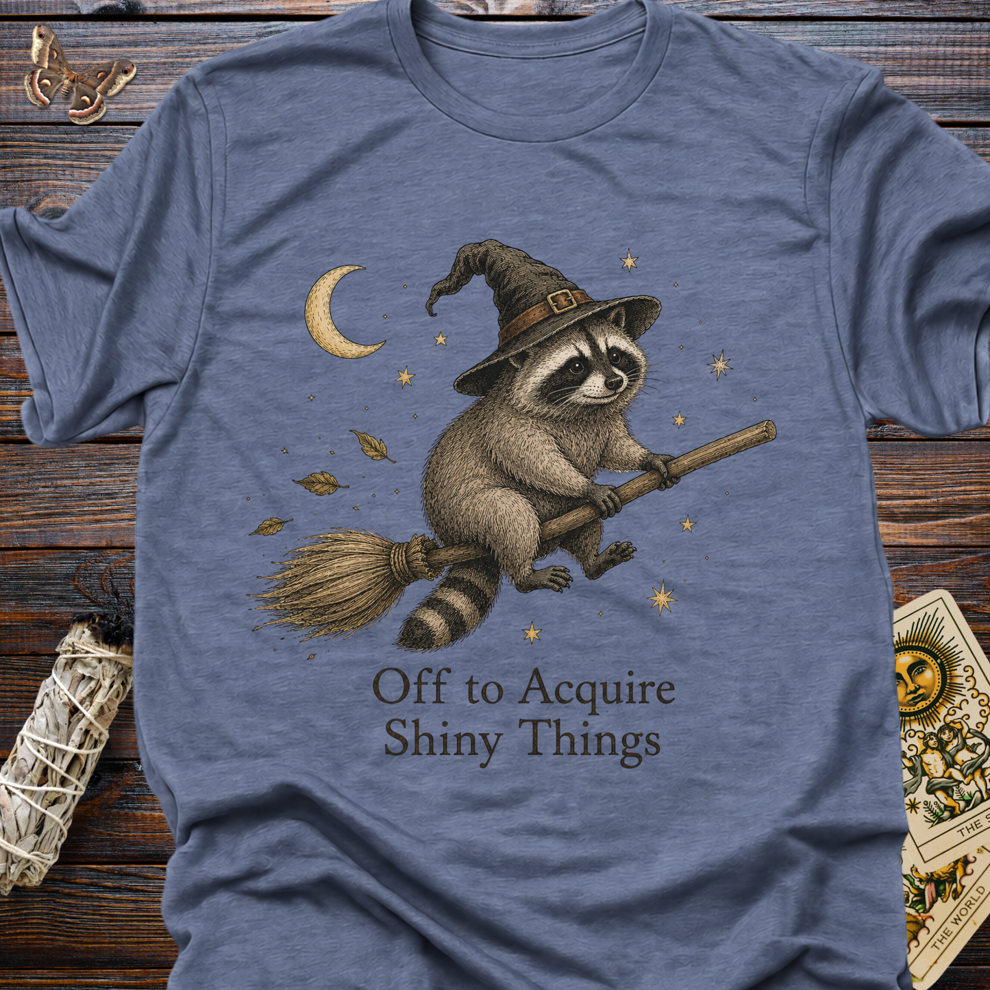 Off to Acquire Shiny Things Raccoon Witch Shirt | Funny Graphic Tee