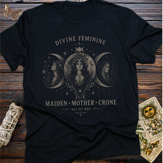 Divine Feminine T-Shirt | Maiden Mother Crone Triple Goddess Witch Graphic Tee for Women