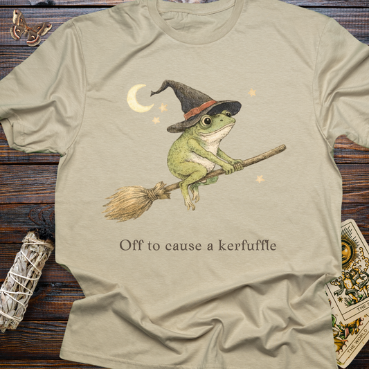 Off to Cause a Kerfuffle T-Shirt | Cottagecore Frog Witch Graphic Tee