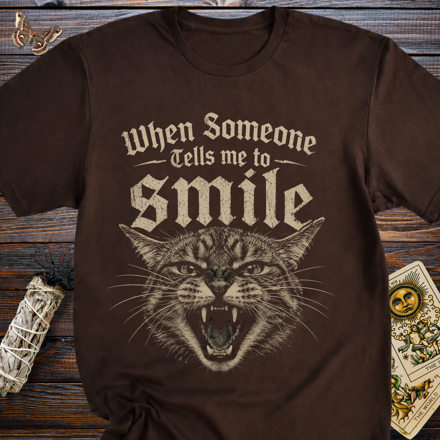 When Someone Tells Me to Smile Cat Shirt | Funny Sarcastic Cat Lover Graphic Tee