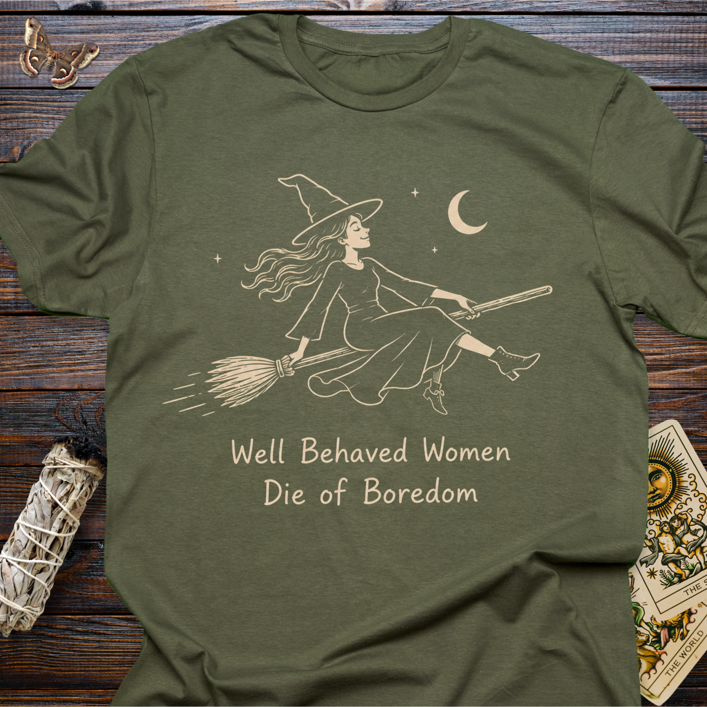 Well Behaved Women Die of Boredom Witch Shirt | Feminist Witch Graphic Tee for Women