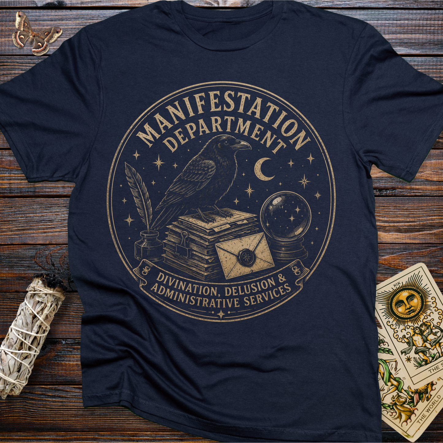 Manifestation Department Witch Shirt | Raven & Crystal Ball Graphic Tee for Women