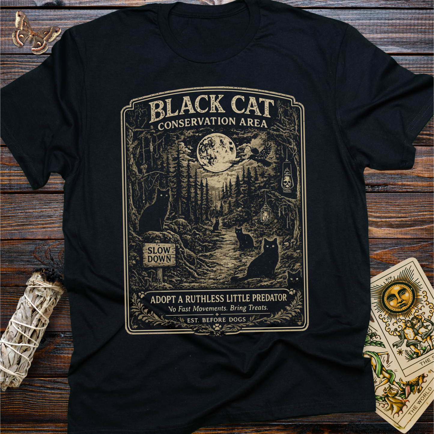 Black Cat Conservation Area Shirt | Vintage Witchy Cat Lover Graphic Tee