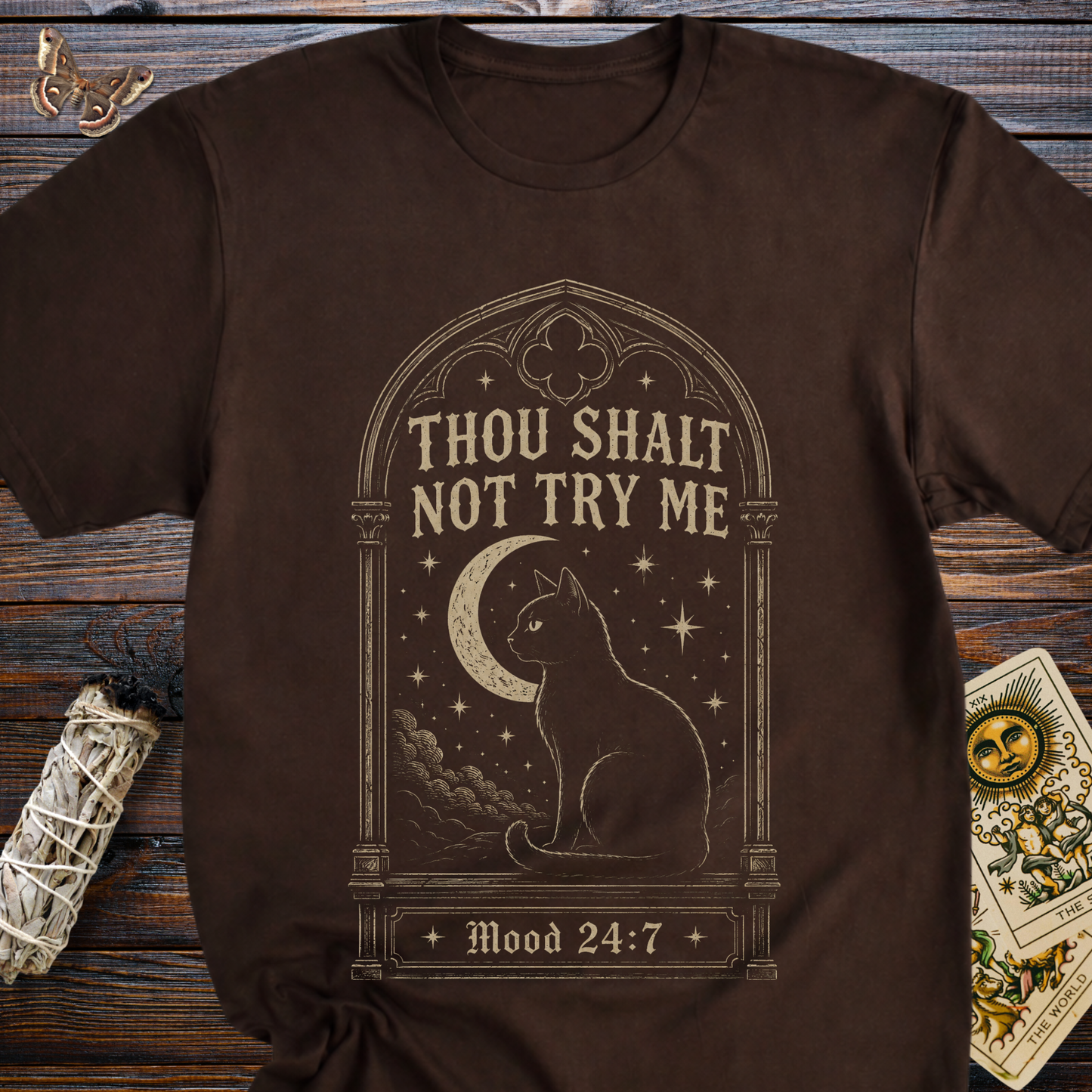 Thou Shalt Not Try Me T-Shirt | Black Cat Witchy Gothic Graphic Tee