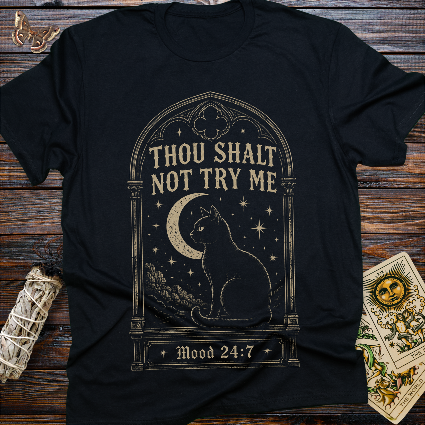 Thou Shalt Not Try Me T-Shirt | Black Cat Witchy Gothic Graphic Tee