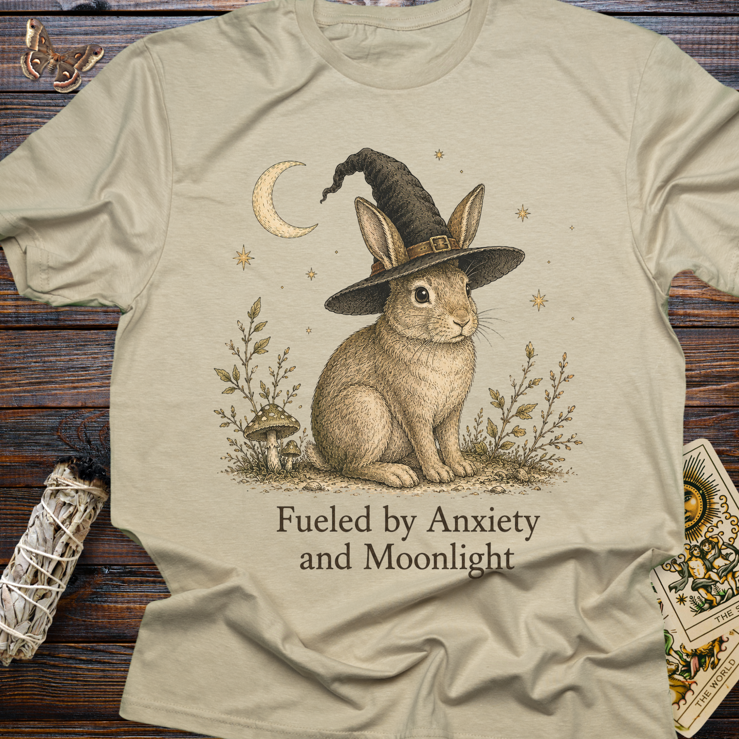 Fueled by Anxiety and Moonlight Bunny Witch Shirt | Funny Witchy Tee