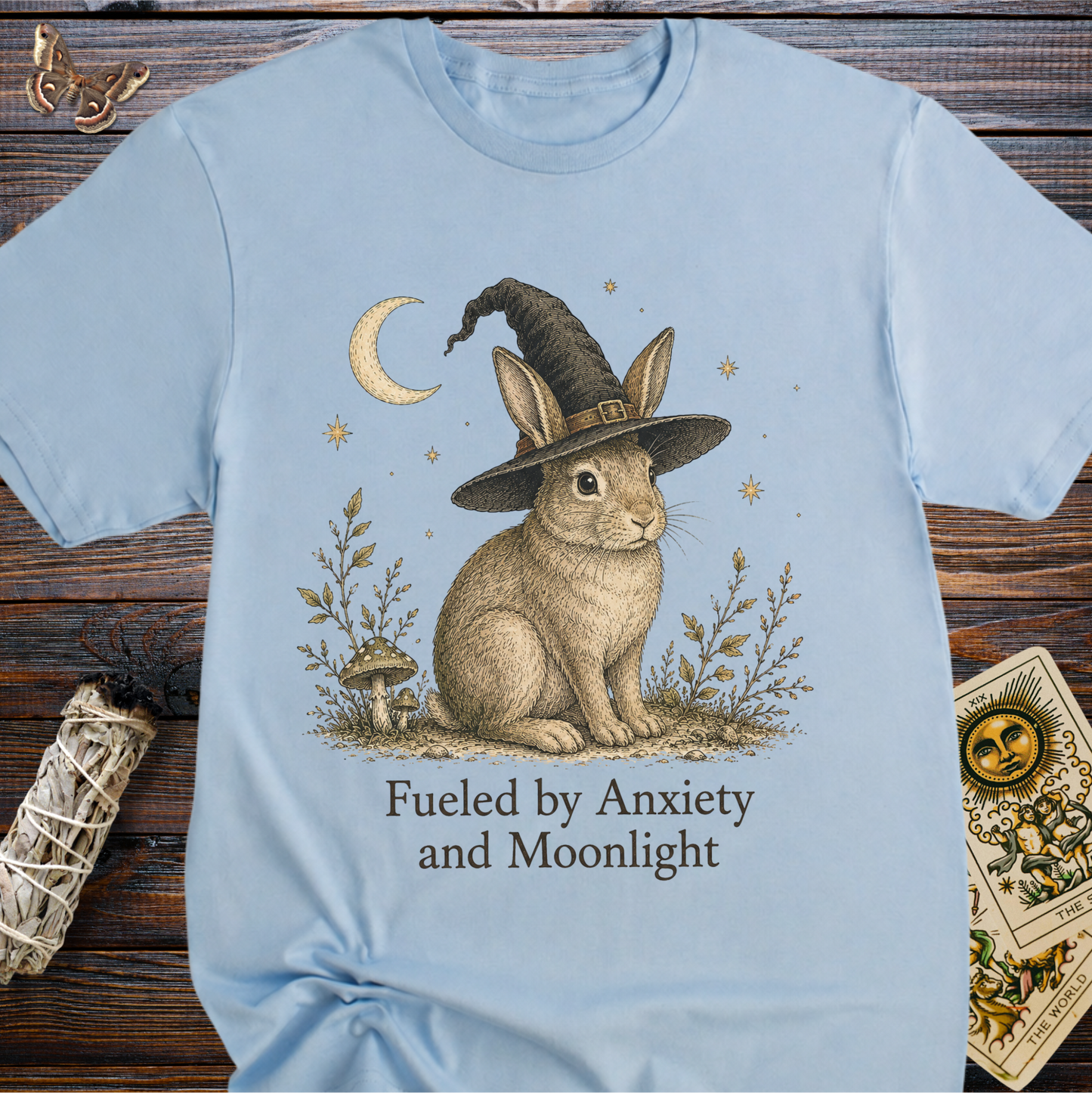 Fueled by Anxiety and Moonlight Bunny Witch Shirt | Funny Witchy Tee