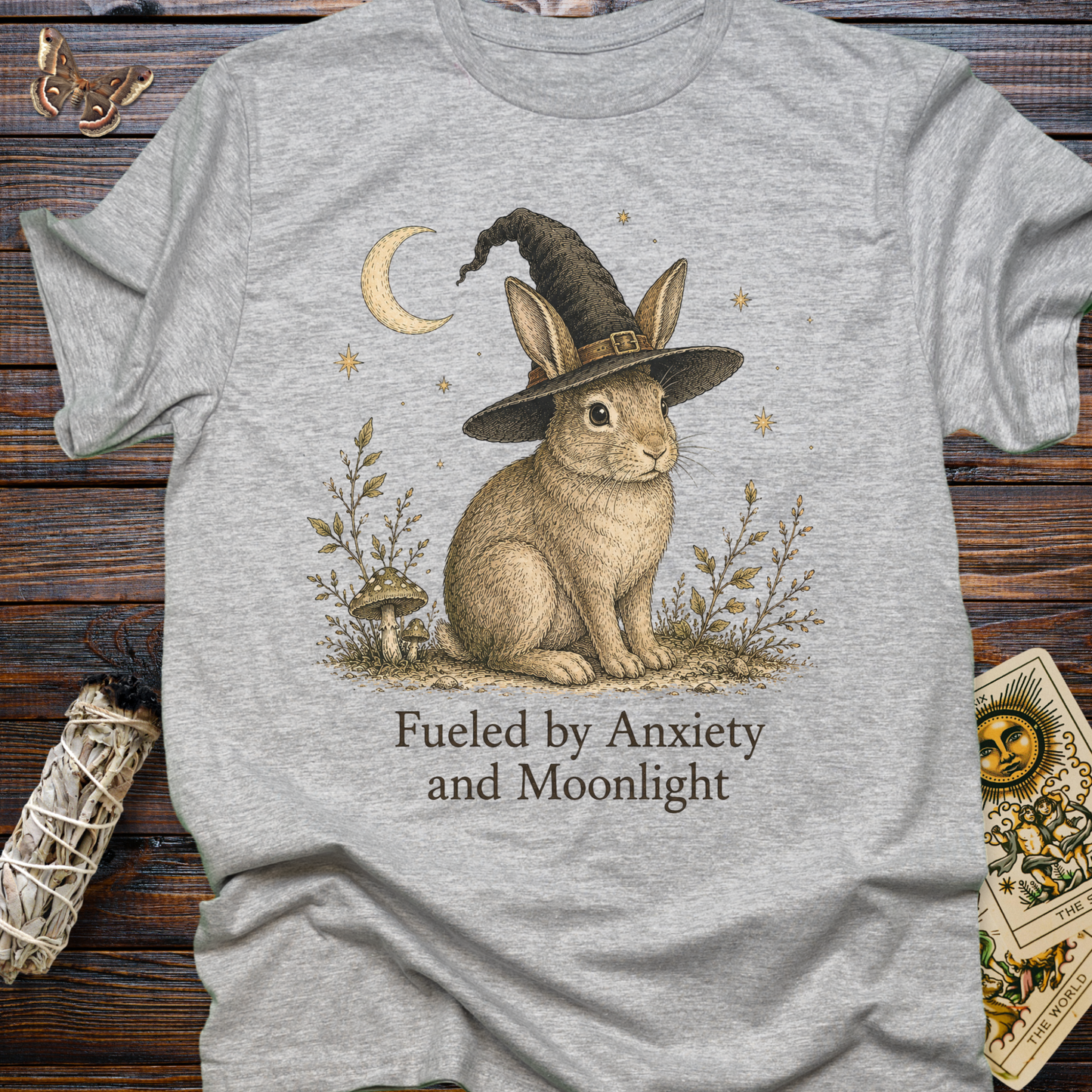 Fueled by Anxiety and Moonlight Bunny Witch Shirt | Funny Witchy Tee