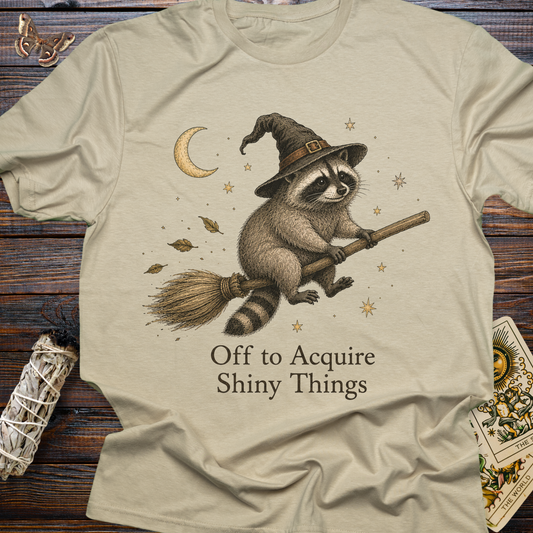 Off to Acquire Shiny Things Raccoon Witch Shirt | Funny Graphic Tee