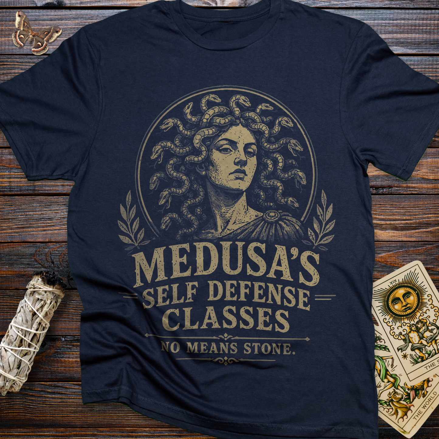 Medusa's Self Defense Classes No Means Stone T-Shirt