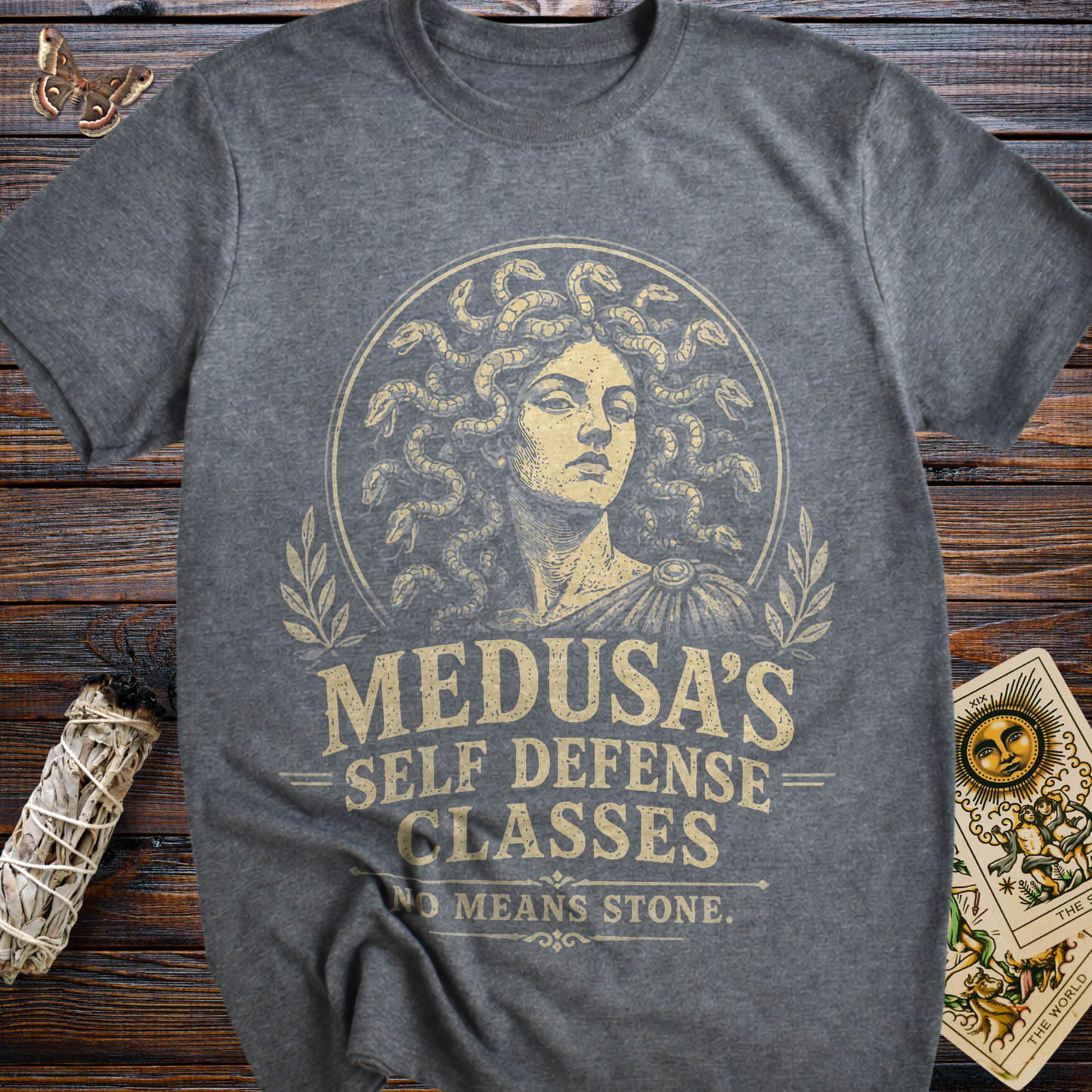 Medusa's Self Defense Classes No Means Stone T-Shirt